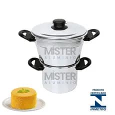 Cuscuzeiro Nordestino Individual Duplo com Tampa e Caneco Fervedor Faz Cuscuz Legumes e Banho Maria
