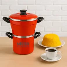 Cuscuzeira Nordestina Individual Duplo com Tampa e Caneco Fervedor Faz Cuscuz Legumes Inmetro NFe