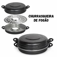 Churrasqueira Grill de Fogão Alumínio com Tampa Anti Fumaça Grelha para Churrasco em Casa