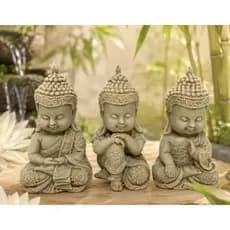 Esculturas em Resina Trio de Budas Sabedoria 11 cm Para Decorar Tamanho Baby