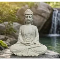 Buda Meditando Escultura Resina 22 cm Paz Interior Budismo Religioso Branco