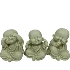 Escultura em Resina Trio de Budas 10 cm Para Decoração