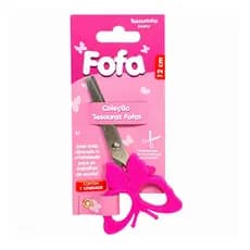 Tesoura Escolar Infantil Fofa Borboleta Rosa 13cm Ponta Arredondada 1/2 Unidades
