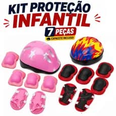 Kit Proteção Infantil 7 Peças Com Capacete Ajustável Para Bicicleta Patinete Patins