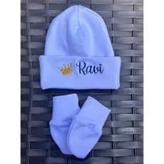 Kit Touca E Luva Personalizado RN  Com Coroa e Nome