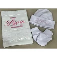 Kit Toalha De Lavabo Touca e Luva RN Personalizado Com Nome