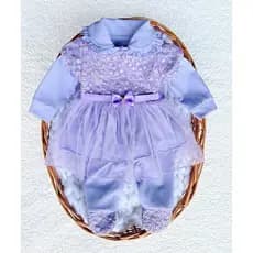 Macacão bebê menina com vestido em tule lilás Manuela