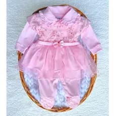 Macacão bebê menina com vestido tule rosa bebê Manuela