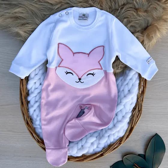 Macacão bebê menina raposinha rosa Mavie
