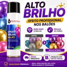 Spray Brilha Balão 300ml Bexiga Látex Metalizado Realça Cor Brilho Duradouro Festa Buffet Decoração Profissional