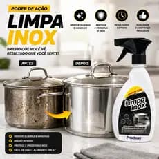 Limpa Inox 500ml Tira mancha Aço Inoxidável Coifas Limpador Pias Geladeiras Panelas