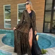 Saída de Praia Leopard Chic Turquesa