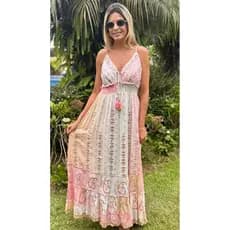 Vestido Boho Chic Atenas Rosa e Laranja