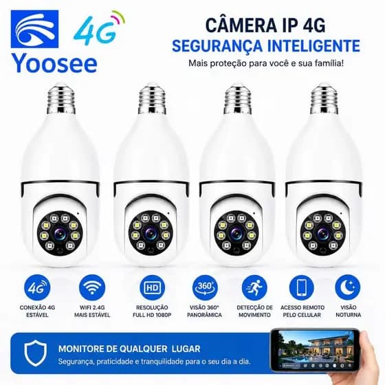 Câmera de Segurança Prova D'água Lâmpada Sem Fio App Yousee full HD visão noturna