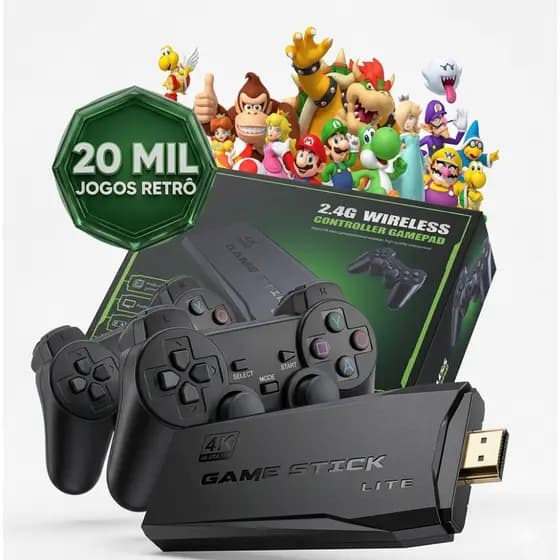 Video Game Stick 4K Com 20000/37000 Jogos 64gb 2 Controles Sem Fio Console Portatil Original