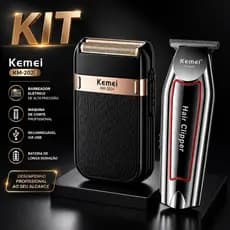 Kit 2 Máquina de acabamento Kemei KM-032 e Maquina de barbear Barbeador Elétrico KM-2024