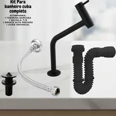 Kit para Lavatório/Banheiro Torneira + Válvula + Sifão + Engate - Black/Preto