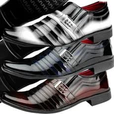 Kit Conforto 3 Pares Sapatos Social Masculino Listras Envernizados