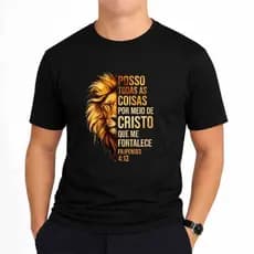 Camiseta Cristã Leão Posso Todas As Coisas Versículo Algodão