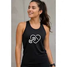 Camiseta Regata Feminina Fitness Dry Fit com Estampa Coração e Peso