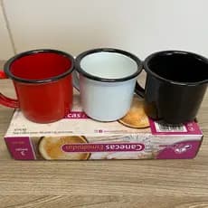 Jogo com 3 Canecas Esmaltadas 80ml - Canecas Agata - Xícara Esmaltada REF 14205