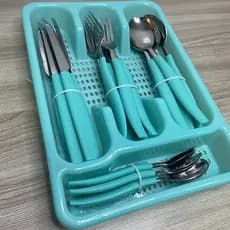 Jogo de Talheres 25 Peças com Gaveteiro Porta Talheres - kit de Talheres 25 Peças  com Gaveteiro Suporte  Organizador de Talheres