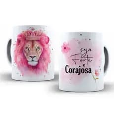 caneca personalizada leao, seja forte e corajo, leão