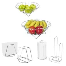 Kit  PROMOÇÃO : Porta papel Toalha , Guardanapo de mesa , Fruteira Cromada