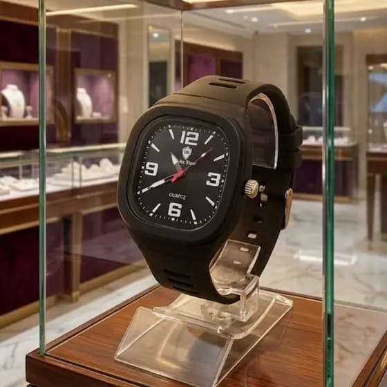 Relógio De Quartzo Unissex Mostrador Limpo Grande Pulseira Borracha Quadrado Quartz Numeração Destacada