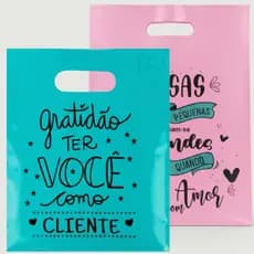 Sacola Plástica Com Frase Personalizada 30x40 50UN Boca de Palhaço para Lembrancinhas Alça Vazada