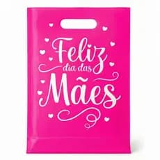 Sacola Plástica Com Frase Feliz Dia Das Mães 30x40 50UN Boca de Palhaço Alça Vazada