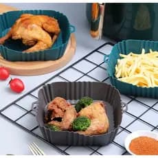 KIT 03 Formas de Silicone Quadrada Antiaderente Assadeira Air Fryer Forno Forma Fritadeira Elétrica com Alça - QUADRADA