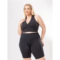 Top Academia Plus Size Nadador Com Bojo Liso Fitness