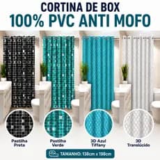 Cortina Box Banheiro PVC Antimofo Impermeável Com Ganchos Ilhos Diversos Modelos