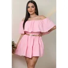 Vestido Curto Feminino Macaquinho Ombro a Ombro Tendência Primavera/Verão