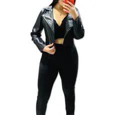 Conjunto Jaqueta  de Couro  courino Ecologico e  Calça Moda Outono Inverno