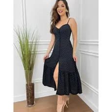 Vestido Midi Poa com Botões