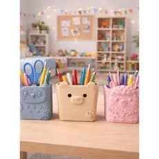 Porta Lápis Infantil Ursinho 3D – Organizador de Mesa Escolar Fofo e Decorativo
