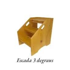 Escada Tripla Infantil / Pet/ Casa Madeira Rústica 3 Degraus