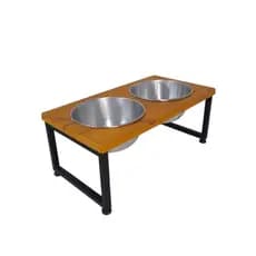 Comedouro de Madeira Pet Estilo Industrial Duplo para Cachorro / tam. Médio