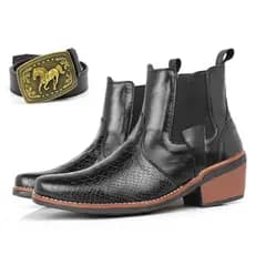 Bota Country Masculina com Elástico Lateral e Bico Quadrado | Estilo Rodeio |Bota Masculina Texana Premium Escamada