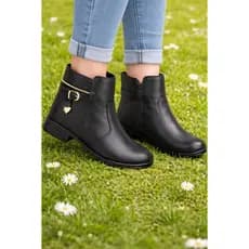 Bota Coturno Feminina Outono/Inverno | Bota Cano Curto com Salto Baixo e Detalhes Dourados