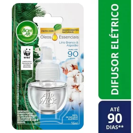 REFIL Bom Ar Difusor Elétrico Lirio Branco E Algodão Odorizador de Ambientes Spray 16ml