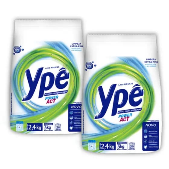 Ypê Lava Roupas Sabão em Pó Ypê Power Act Sachê 2,4kg Extreme Fresh