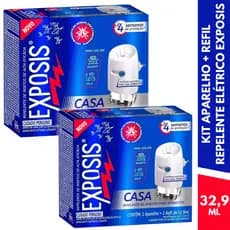 KIT 2 Exposis Repelente Elétrico Líquido Tomada Kit C/2 Aparelho + Refil 32,9ml Bivolt Mata Mosca Mosquito Pernilongo