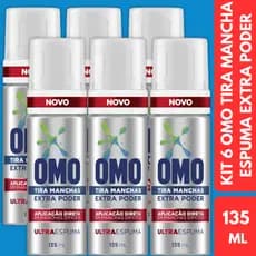 KIT 6 Tira Mancha OMO Ultra Espuma Extra Poder Lava Roupas Líquido Alvejante Removedor Frasco 135ml