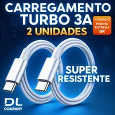 1 ou 2 Cabos Ponta Dupla USB-C Dupla Carga Turbo 3A Reforçado Android Iphone 16