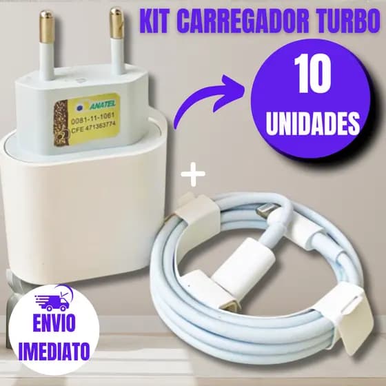 10 Kit Carregadores Iphone Turbo Reforçado Lightning 1 Metro