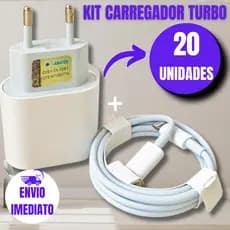 20 Kits Carregadores Turbo Iphone Lightning Reforçado Flexível 1 metros