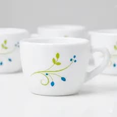Jogo Conjunto 6 Xícaras de Café e Chá Vidro Branco Floral Mesa Posta Pequena para Cozinha Escritório 130ml